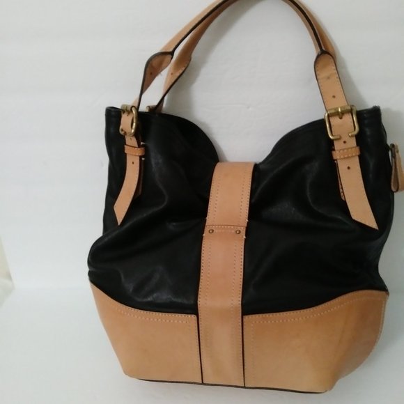 Brook Brothers Leather Black Tan Hobo Bag - Picture 7 of 16